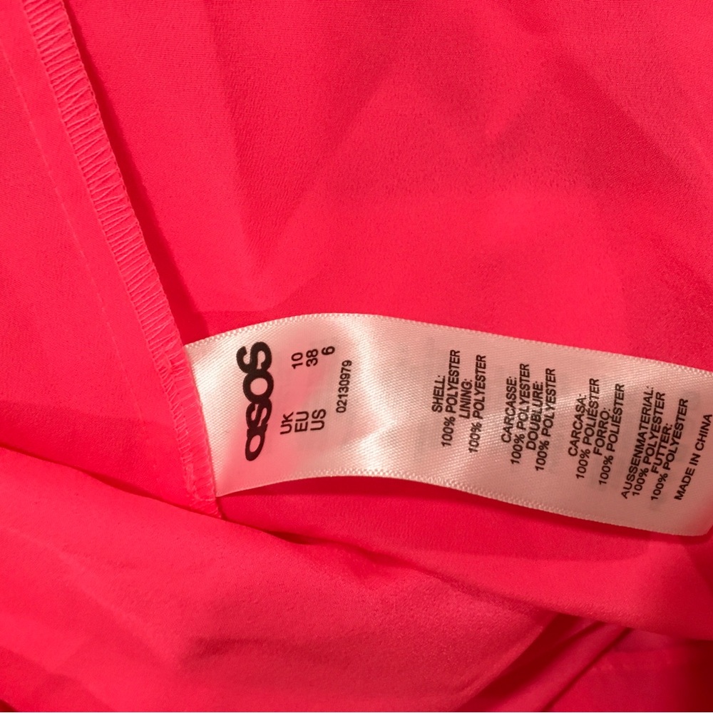 ASOS Neon Pink Halter Maxi Dress Open Strappy Back Chiffon Flowy Gown Womens 6 - Picture 4 of 6
